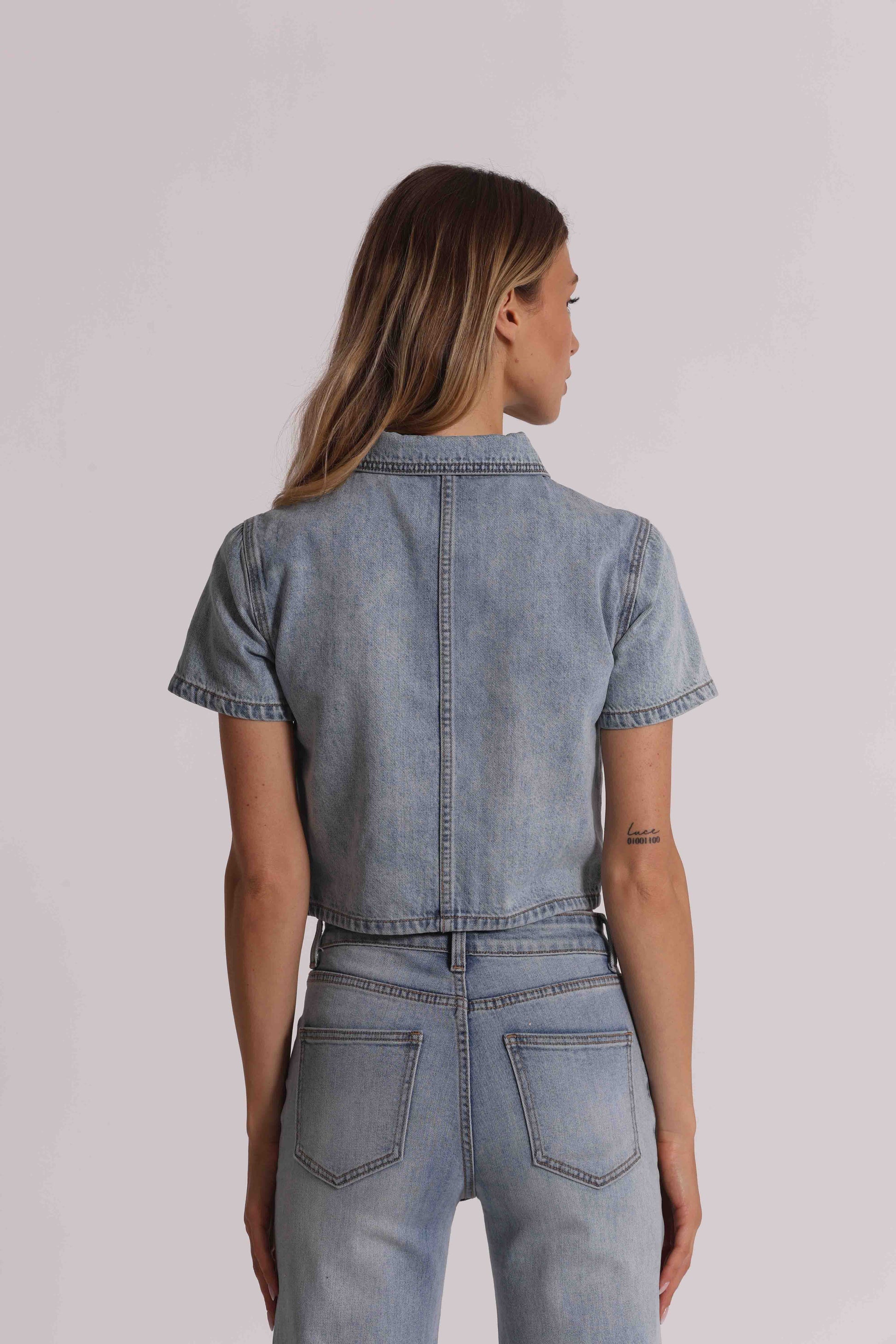 GIACCA CROPPED IN DENIM CON PIOGGIA DI STRASS