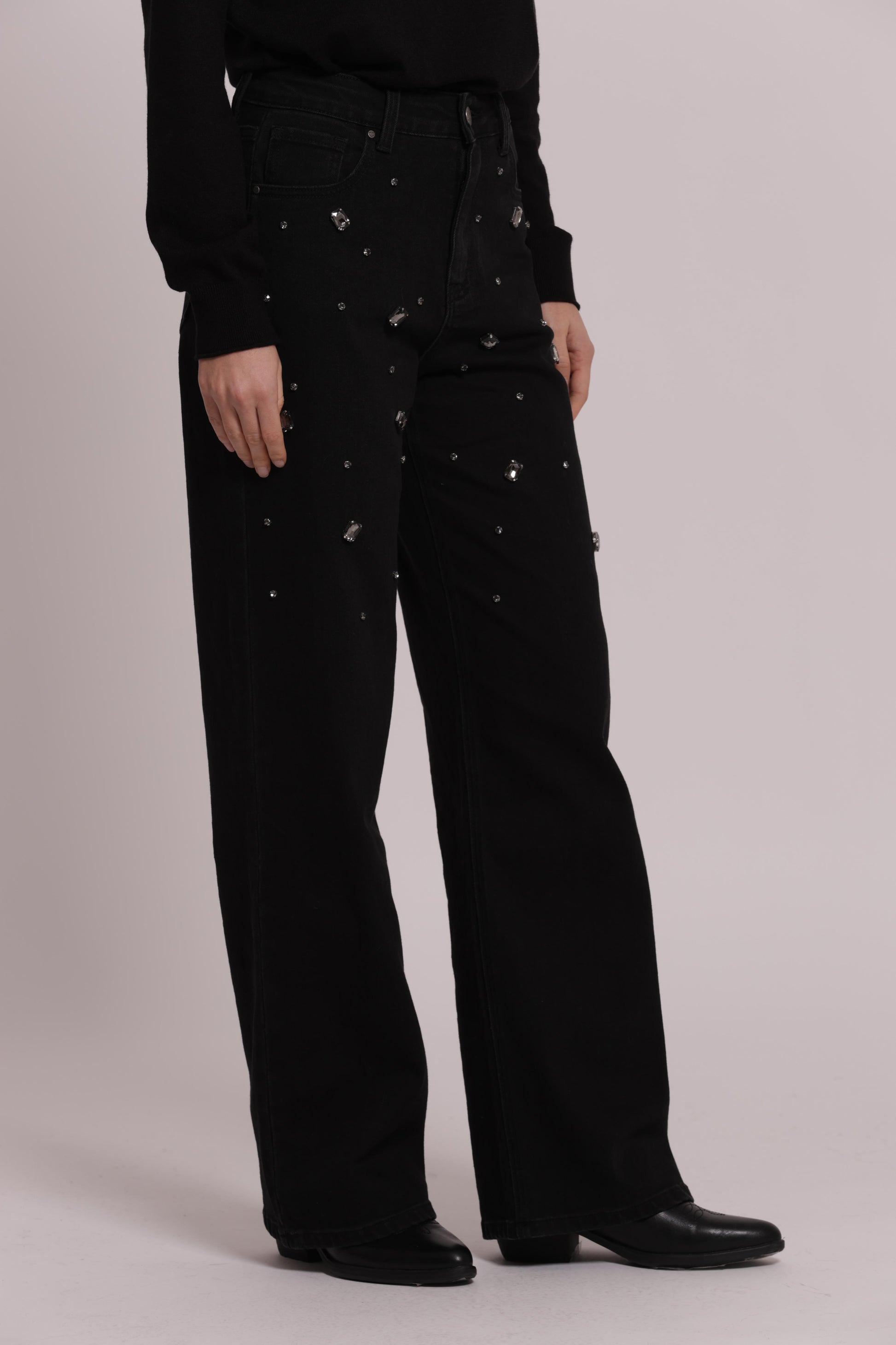 MIMI MUA FIRENZE-JEANS WIDE LEG CON CASTONI GIOIELLO