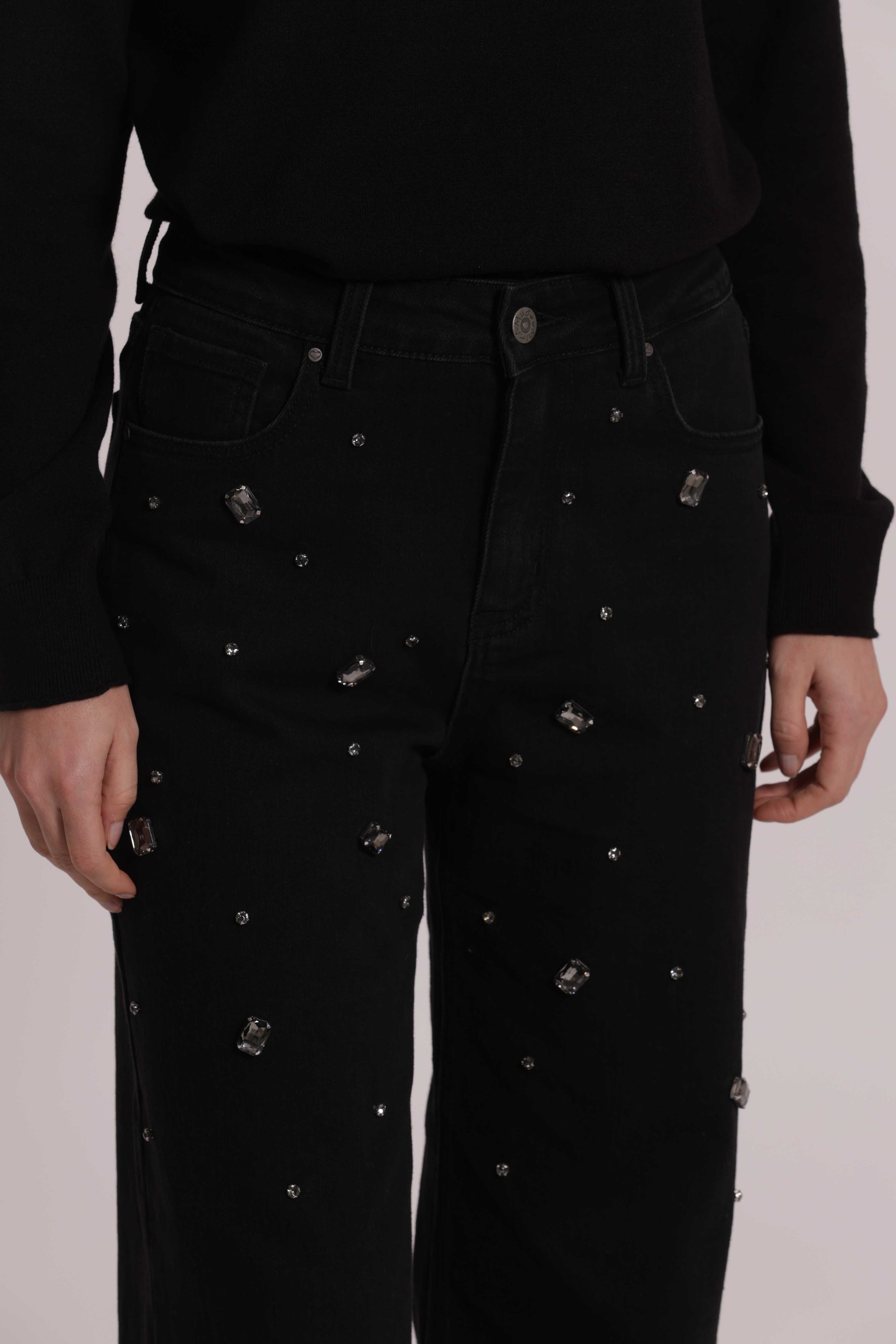 MIMI MUA FIRENZE-JEANS WIDE LEG CON CASTONI GIOIELLO