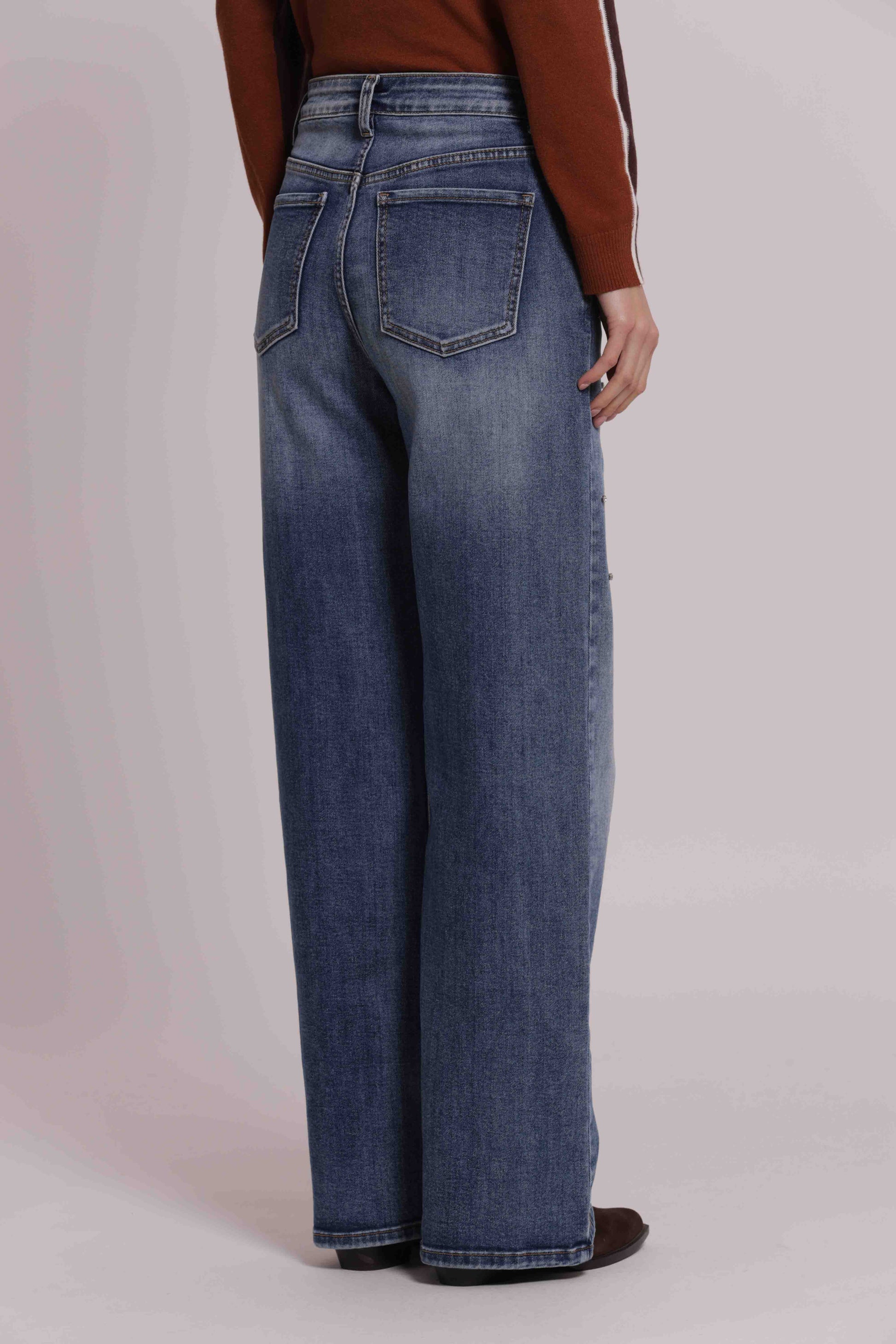 MIMI MUA FIRENZE-JEANS WIDE LEG CON CASTONI GIOIELLO