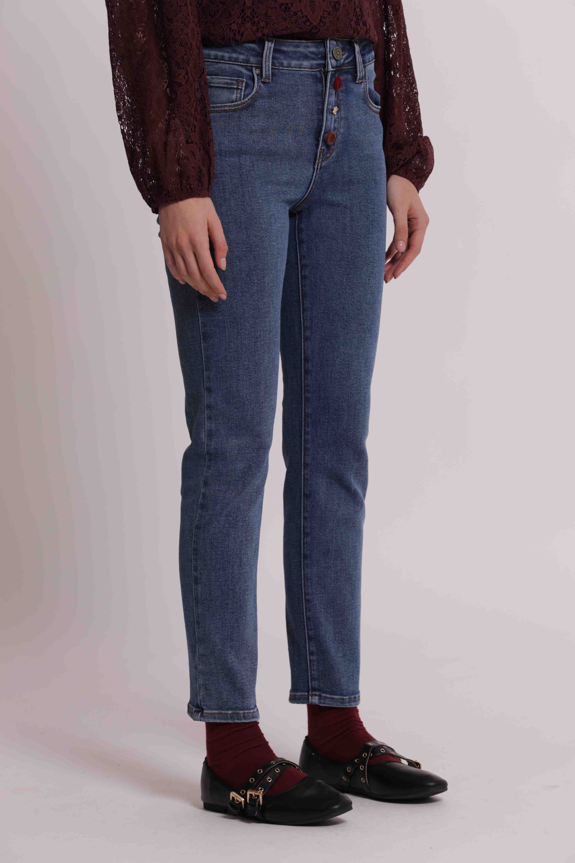 MIMI MUA FIRENZE-JEANS SIGARETTA CON BOTTONI VELLUTO E GIOIELLO