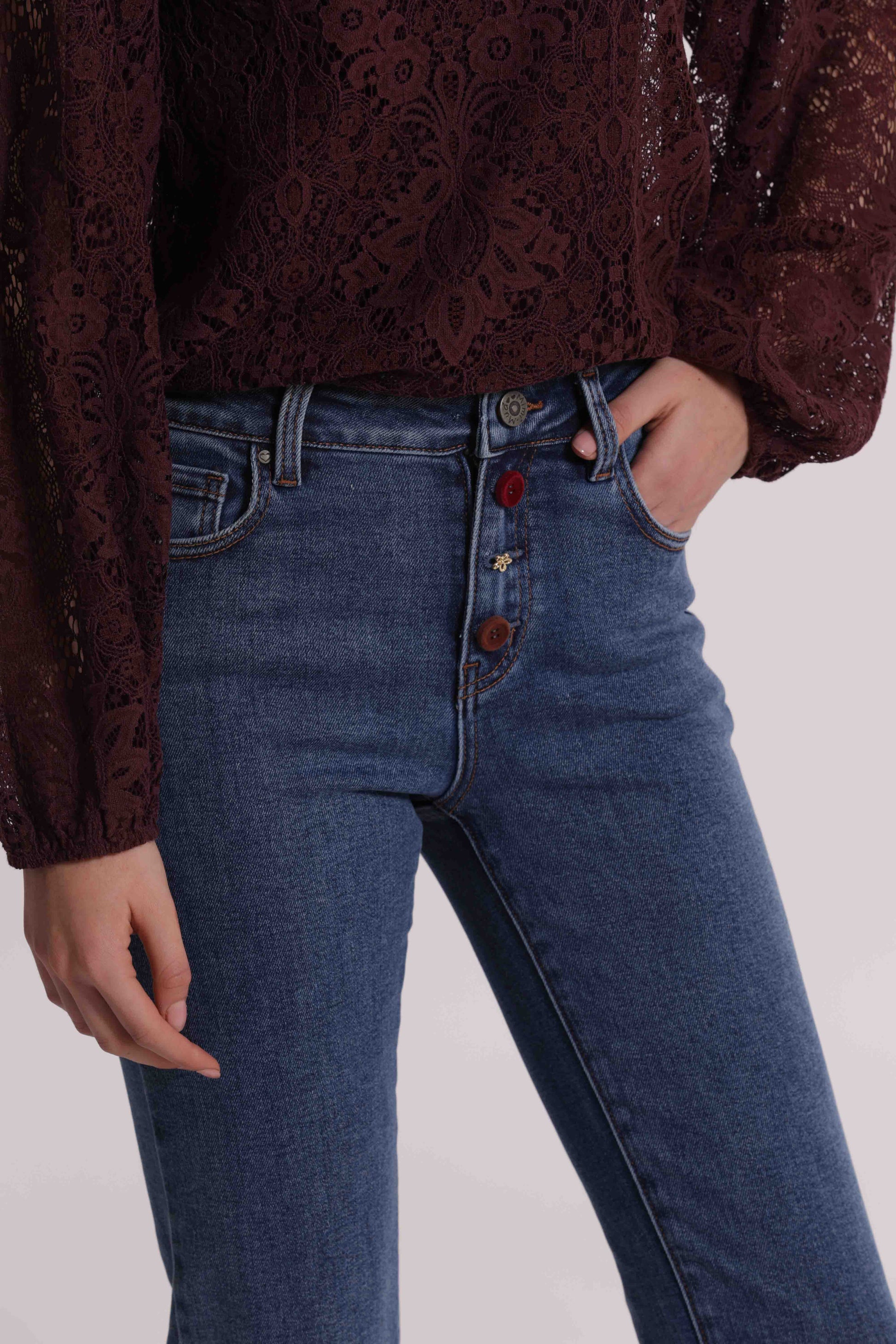 MIMI MUA FIRENZE-JEANS SIGARETTA CON BOTTONI VELLUTO E GIOIELLO