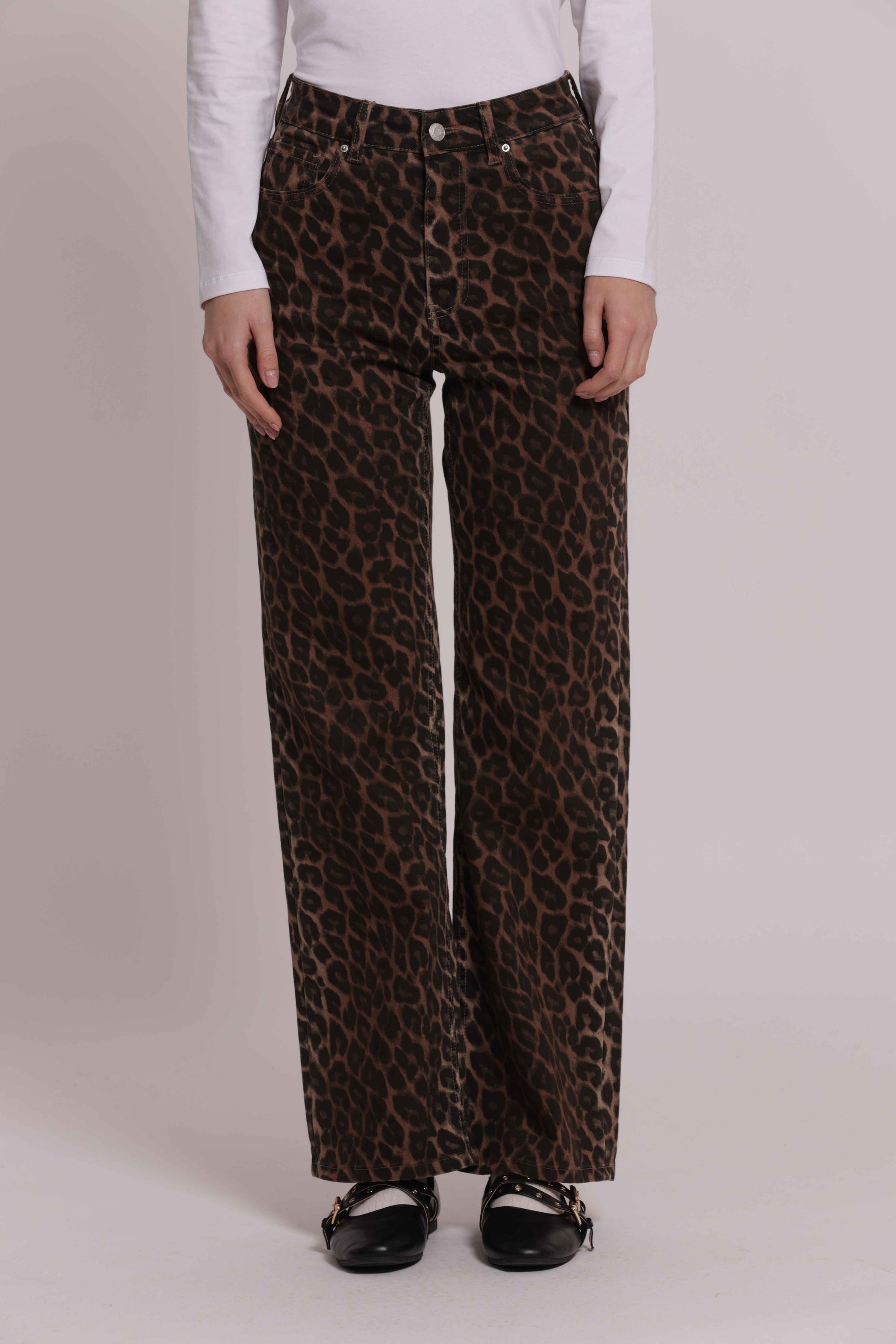 MIMI MUA FIRENZE-JEANS PALAZZO CON STAMPA ANIMALIER