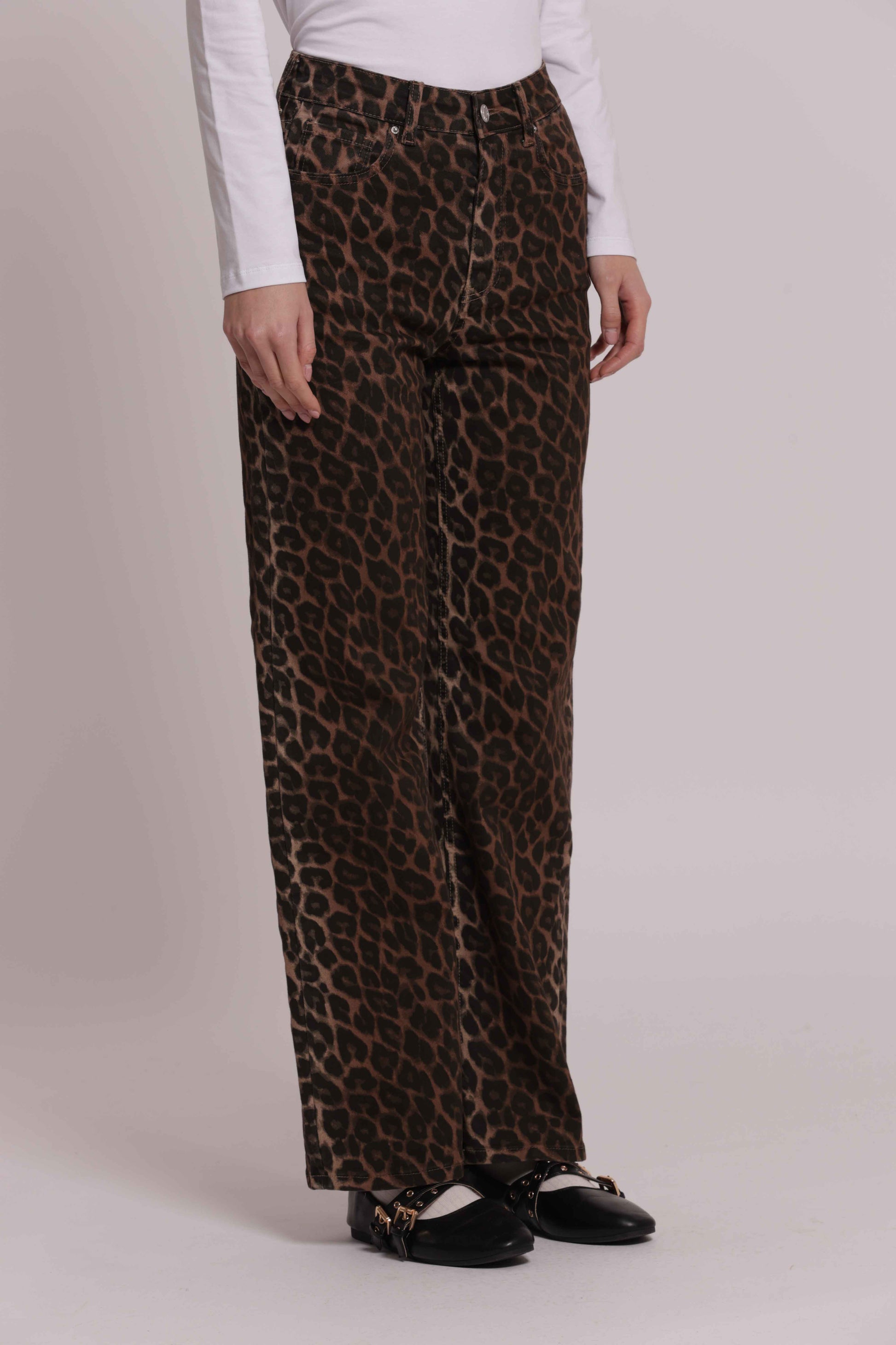 MIMI MUA FIRENZE-JEANS PALAZZO CON STAMPA ANIMALIER