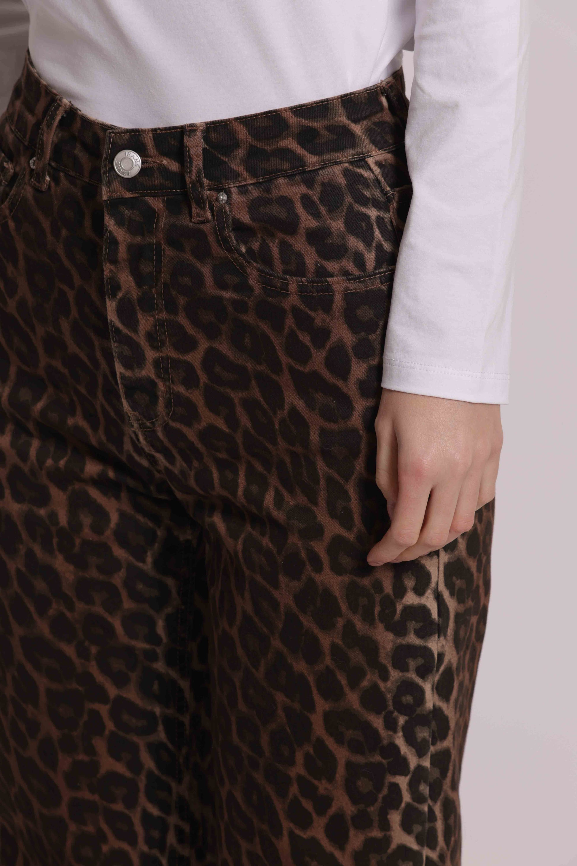 MIMI MUA FIRENZE-JEANS PALAZZO CON STAMPA ANIMALIER