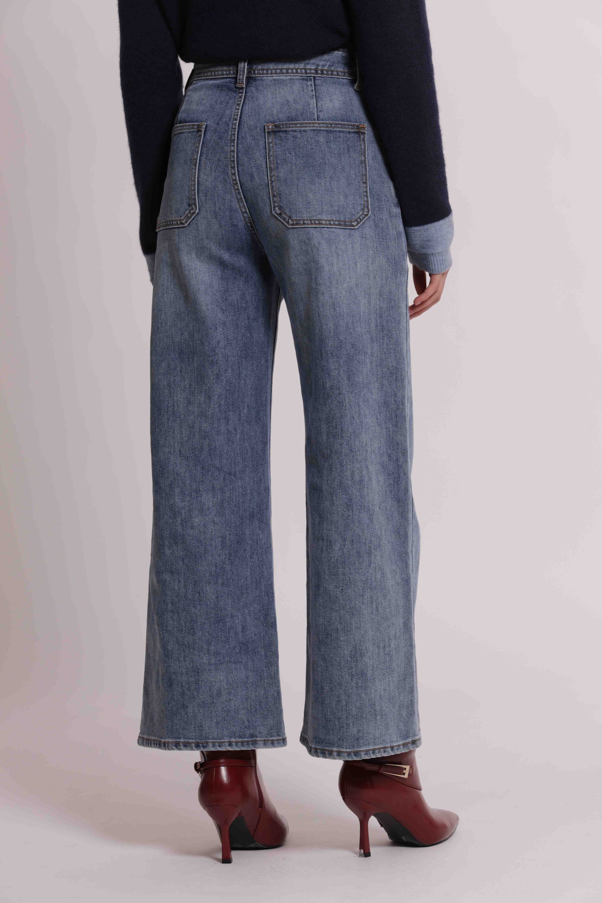 MIMI MUA FIRENZE-JEANS PALAZZO CON APPLICAZIONI LATERALI