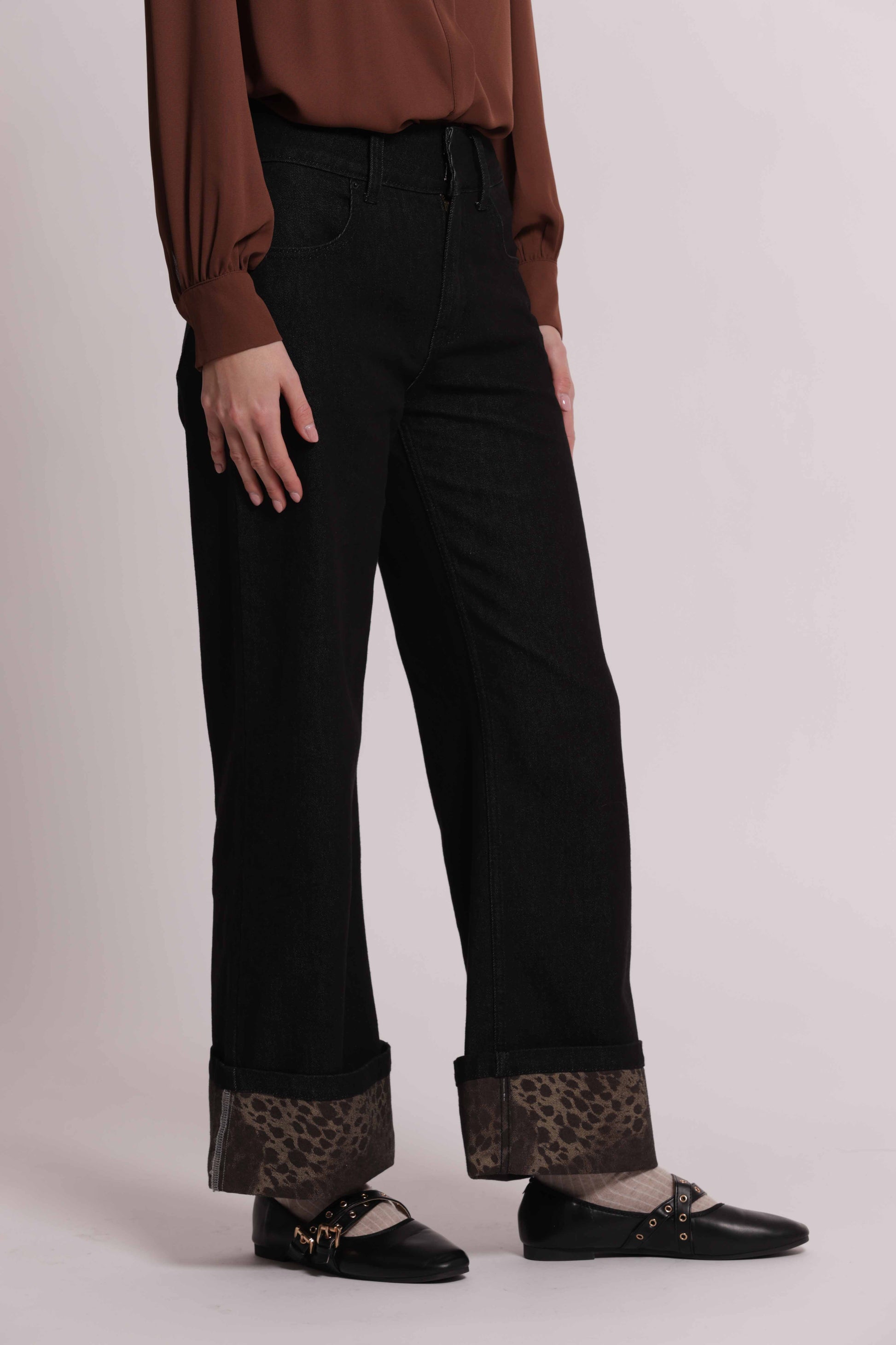 MIMI MUA FIRENZE-JEANS CON RISVOLTO STAMPATO ANIMALIER