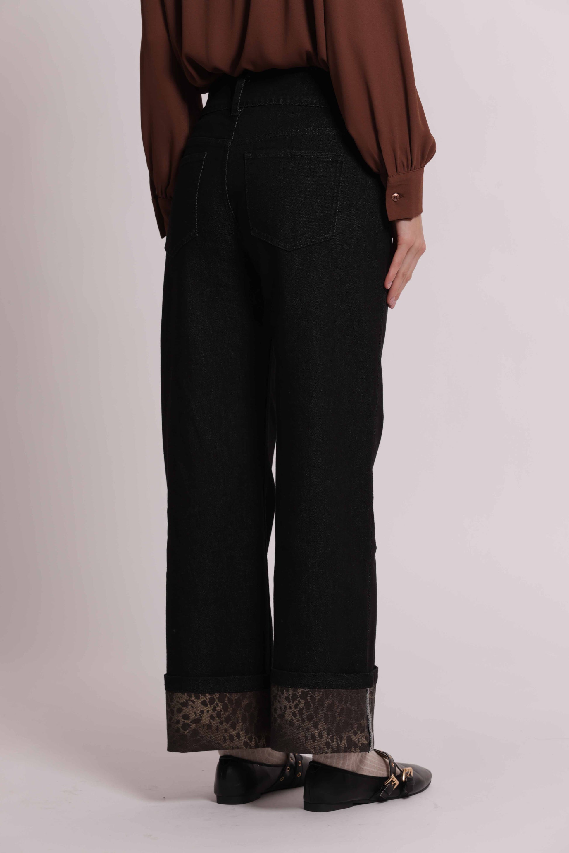 MIMI MUA FIRENZE-JEANS CON RISVOLTO STAMPATO ANIMALIER