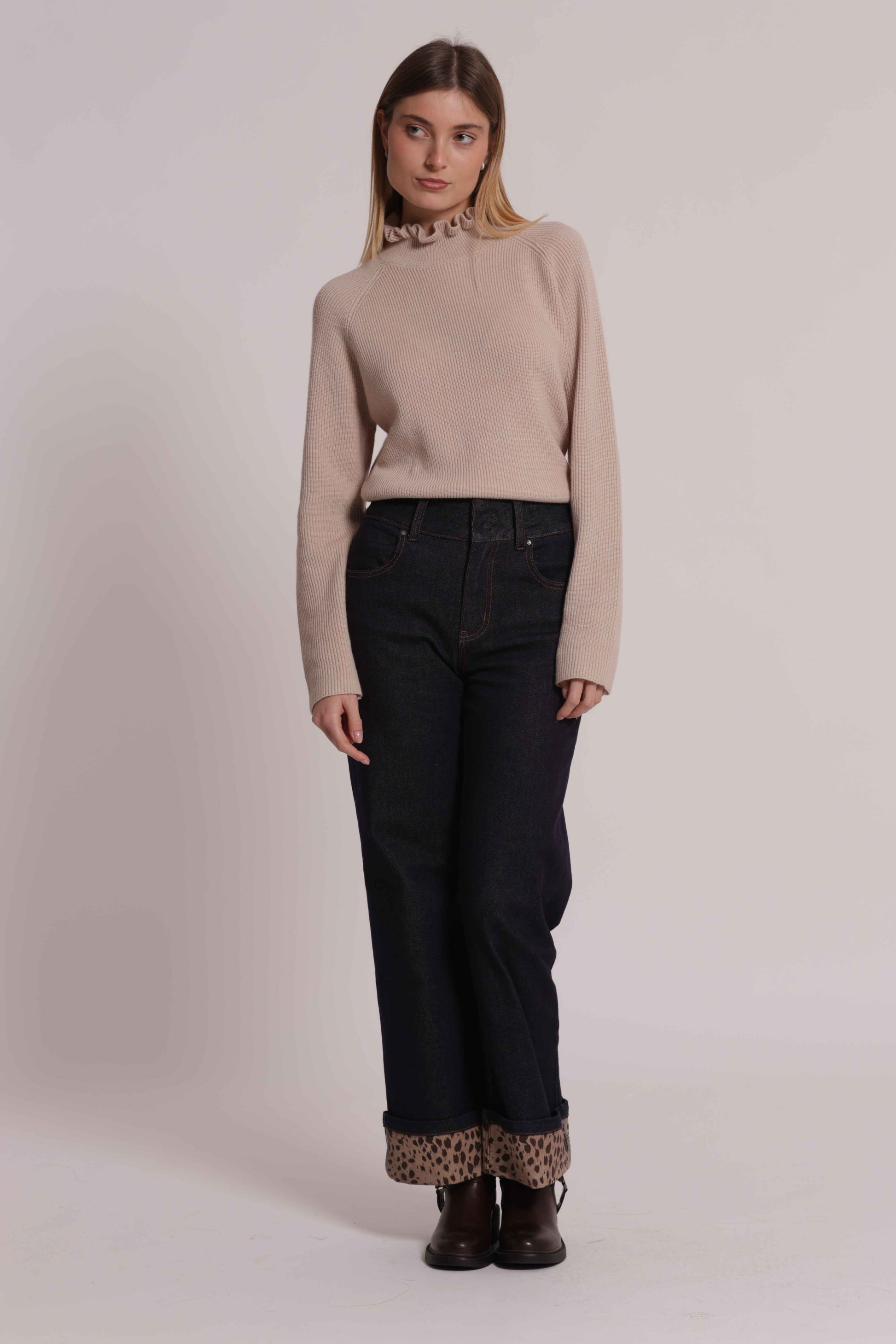 MIMI MUA FIRENZE-JEANS CON RISVOLTO STAMPATO ANIMALIER