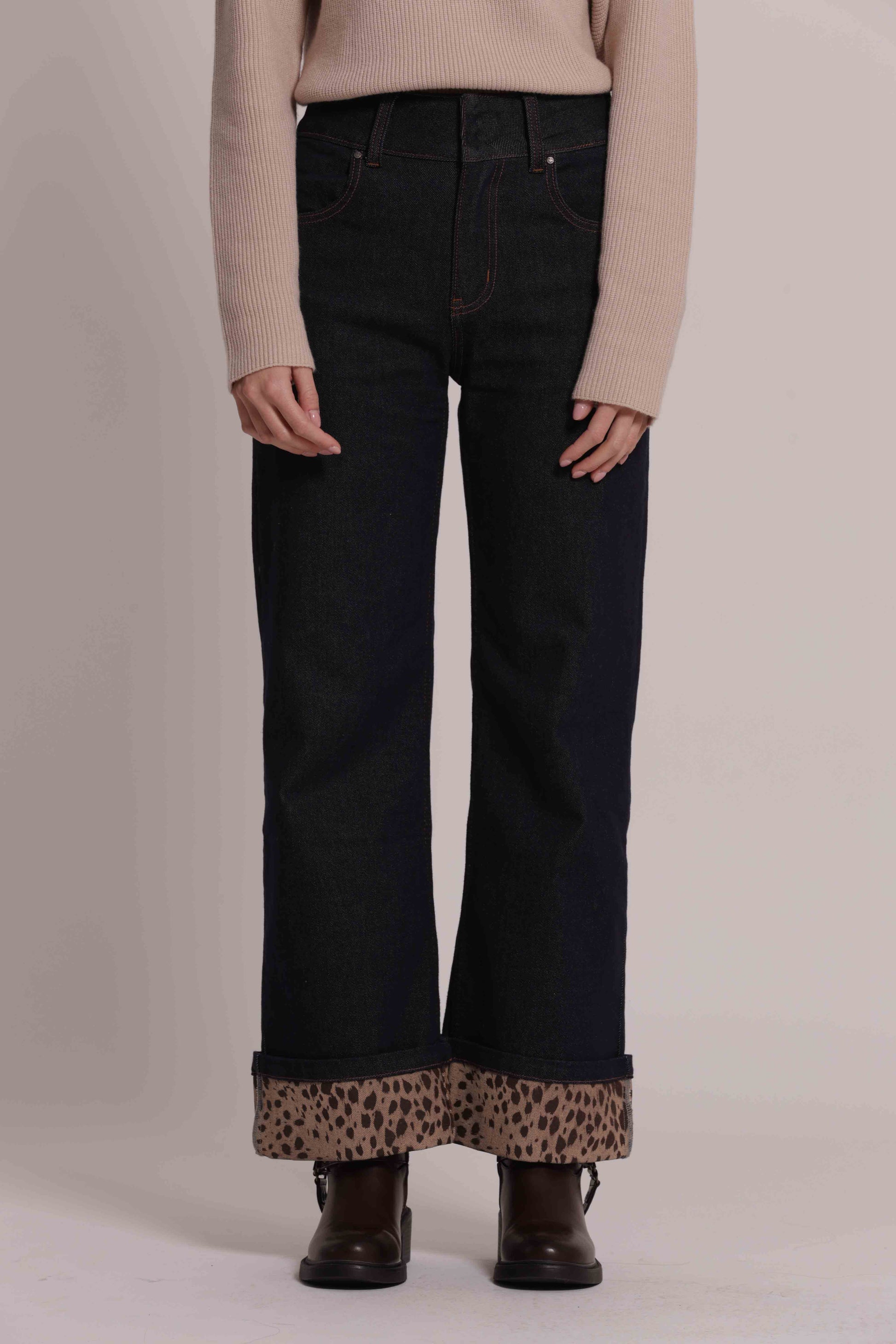 MIMI MUA FIRENZE-JEANS CON RISVOLTO STAMPATO ANIMALIER