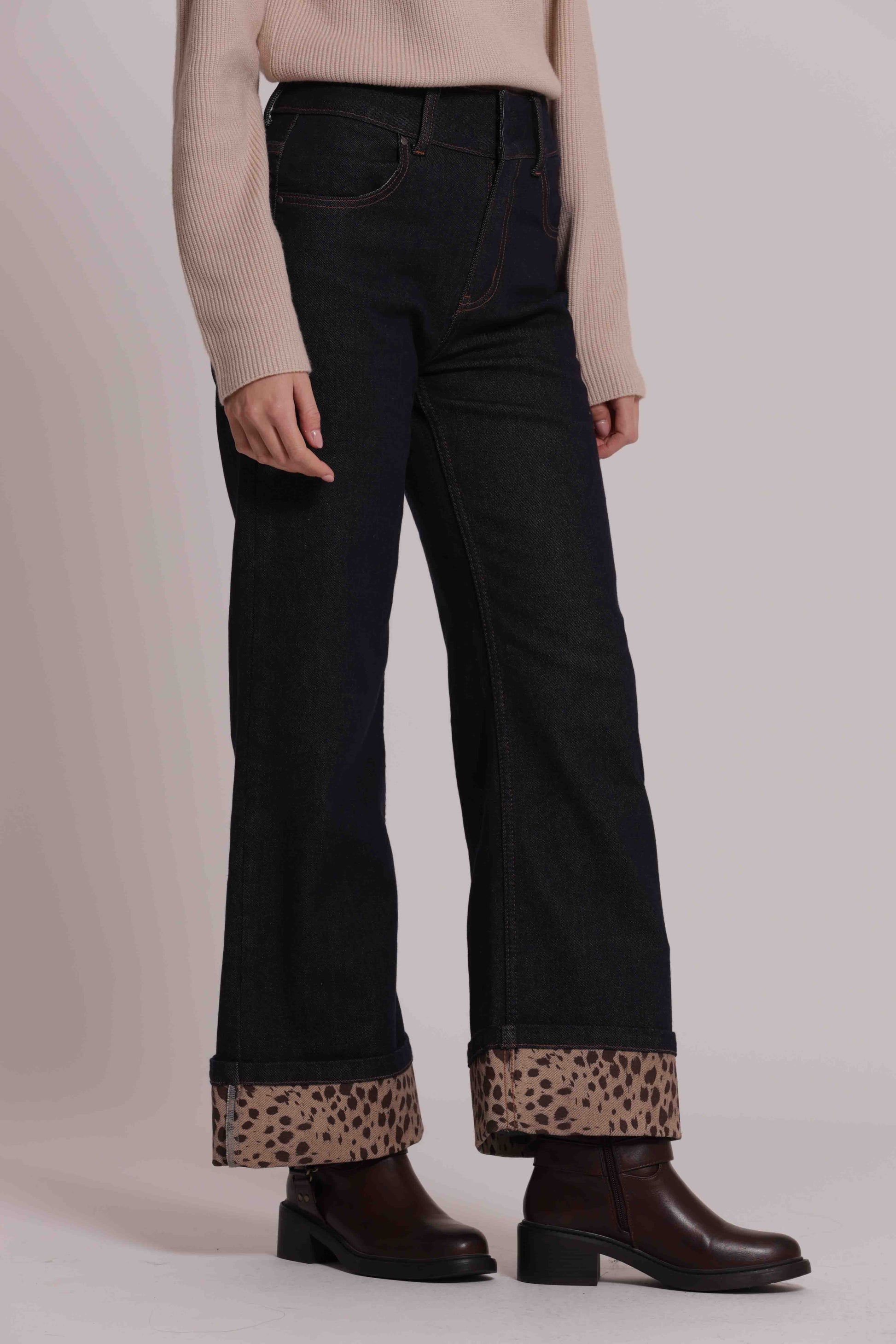 MIMI MUA FIRENZE-JEANS CON RISVOLTO STAMPATO ANIMALIER