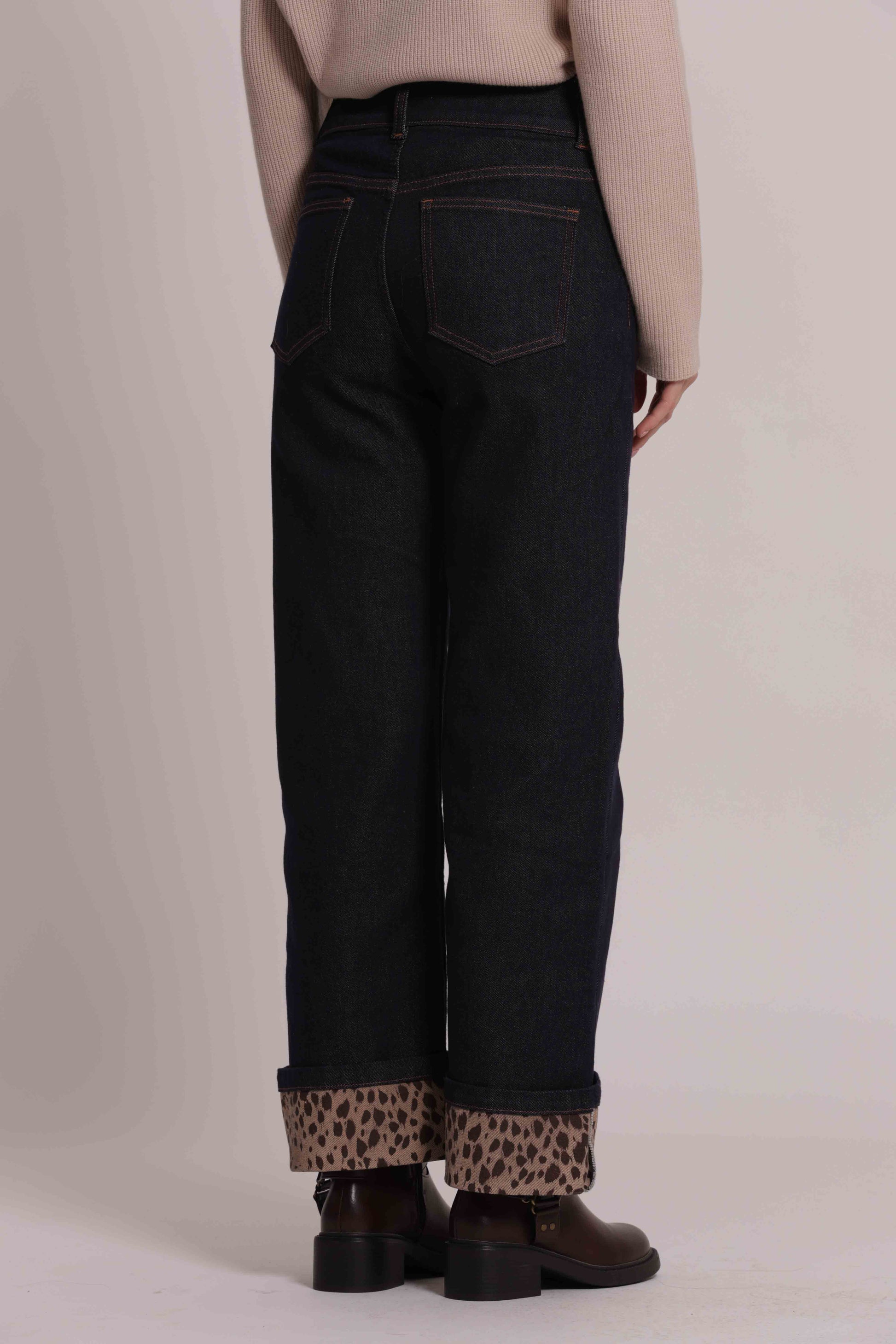 MIMI MUA FIRENZE-JEANS CON RISVOLTO STAMPATO ANIMALIER