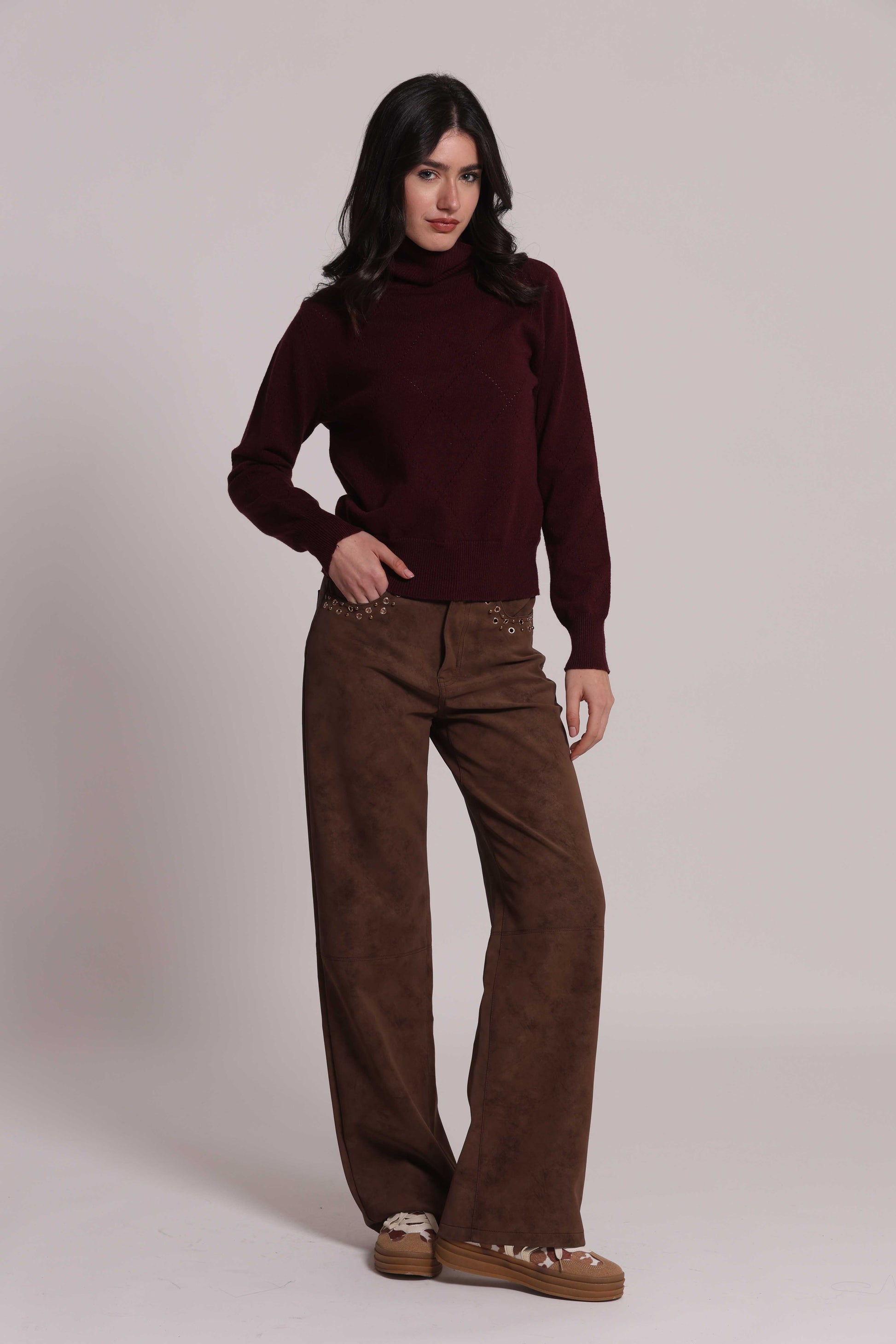 MIMI MUA FIRENZE-PANTALONE IN TESSUTO SPALMATO CON BORCHIE