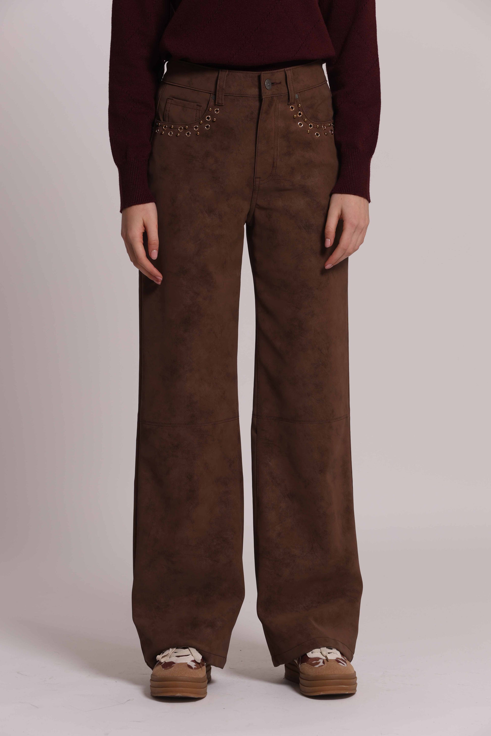 MIMI MUA FIRENZE-PANTALONE IN TESSUTO SPALMATO CON BORCHIE