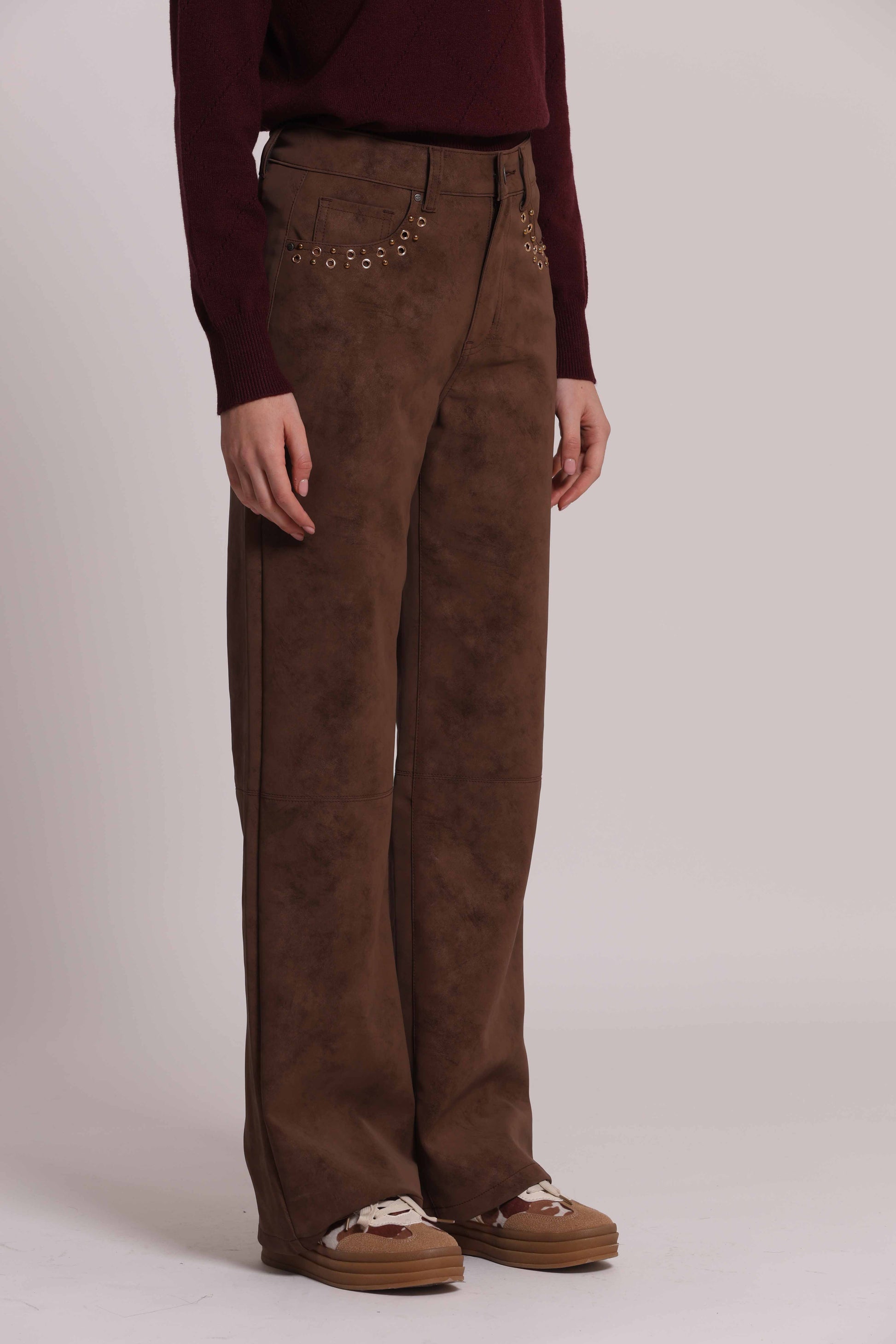 MIMI MUA FIRENZE-PANTALONE IN TESSUTO SPALMATO CON BORCHIE