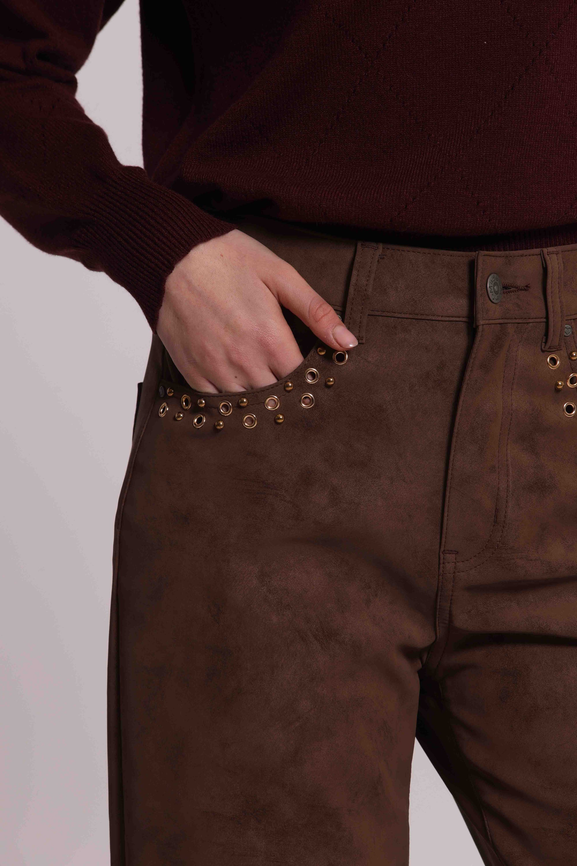 MIMI MUA FIRENZE-PANTALONE IN TESSUTO SPALMATO CON BORCHIE
