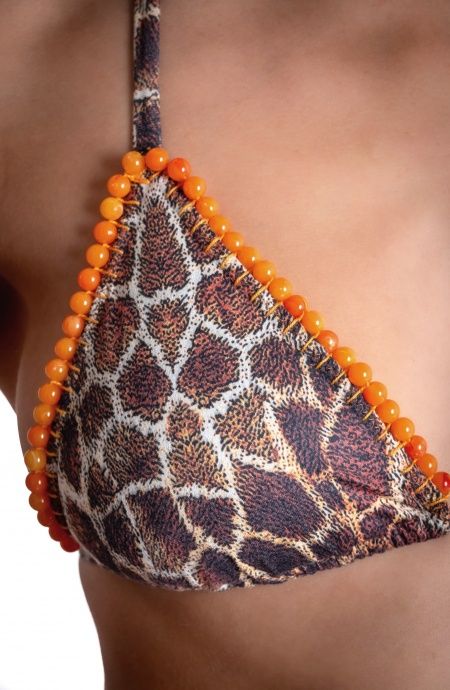 PIN UP STARS-BIKINI TRIANGOLO IMBOTTITO DAINETTO CON RICAMO PERLINE STAMPA GIRAFFA